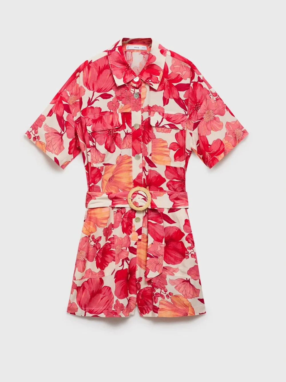 Mango Red floral print short jumpsuit NWT
